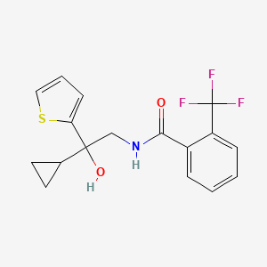 molecular formula C17H16F3NO2S B2781346 N-(2-cyclopropyl-2-hydroxy-2-(thiophen-2-yl)ethyl)-2-(trifluoromethyl)benzamide CAS No. 1396794-92-5