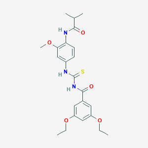 molecular formula C23H29N3O5S B278135 N-[4-({[(3,5-diethoxybenzoyl)amino]carbothioyl}amino)-2-methoxyphenyl]-2-methylpropanamide 