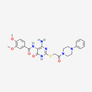 N-(4-amino-6-oxo-2-((2-oxo-2-(4-phenylpiperazin-1-yl)ethyl)thio)-1,6-dihydropyrimidin-5-yl)-3,4-dimethoxybenzamide