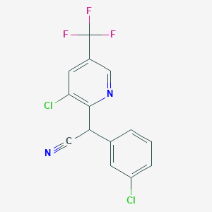 molecular formula C14H7Cl2F3N2 B2781393 2-(3-Chlorophenyl)-2-[3-chloro-5-(trifluoromethyl)-2-pyridinyl]acetonitrile CAS No. 213994-13-9