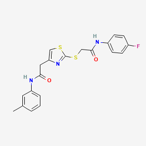 molecular formula C20H18FN3O2S2 B2781400 N-(4-fluorophenyl)-2-((4-(2-oxo-2-(m-tolylamino)ethyl)thiazol-2-yl)thio)acetamide CAS No. 941980-66-1