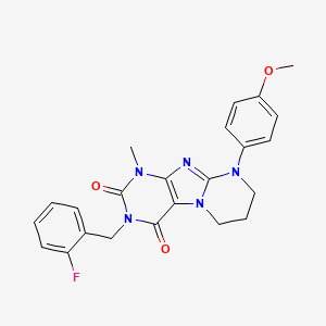 molecular formula C23H22FN5O3 B2781413 3-(2-fluorobenzyl)-9-(4-methoxyphenyl)-1-methyl-6,7,8,9-tetrahydropyrimido[2,1-f]purine-2,4(1H,3H)-dione CAS No. 847377-35-9