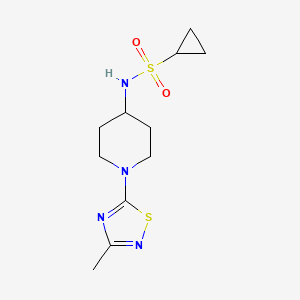 molecular formula C11H18N4O2S2 B2781423 N-[1-(3-Methyl-1,2,4-thiadiazol-5-yl)piperidin-4-yl]cyclopropanesulfonamide CAS No. 2415562-64-8