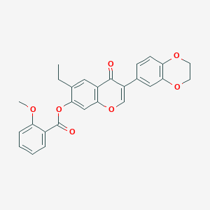 B2781442 3-(2,3-dihydrobenzo[b][1,4]dioxin-6-yl)-6-ethyl-4-oxo-4H-chromen-7-yl 2-methoxybenzoate CAS No. 610760-56-0