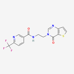 molecular formula C15H11F3N4O2S B2781461 N-(2-(4-oxothieno[3,2-d]pyrimidin-3(4H)-yl)ethyl)-6-(trifluoromethyl)nicotinamide CAS No. 2034529-99-0