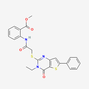molecular formula C24H21N3O4S2 B2781474 methyl 2-[2-({3-ethyl-4-oxo-6-phenyl-3H,4H-thieno[3,2-d]pyrimidin-2-yl}sulfanyl)acetamido]benzoate CAS No. 1189642-84-9