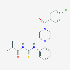 molecular formula C22H25ClN4O2S B278148 N-{2-[4-(4-chlorobenzoyl)-1-piperazinyl]phenyl}-N'-isobutyrylthiourea 