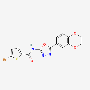 molecular formula C15H10BrN3O4S B2781491 5-bromo-N-[5-(2,3-dihydro-1,4-benzodioxin-6-yl)-1,3,4-oxadiazol-2-yl]thiophene-2-carboxamide CAS No. 887871-41-2