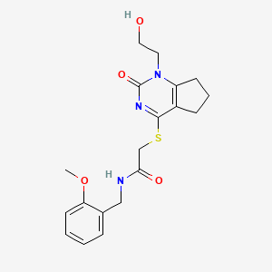molecular formula C19H23N3O4S B2781495 2-((1-(2-hydroxyethyl)-2-oxo-2,5,6,7-tetrahydro-1H-cyclopenta[d]pyrimidin-4-yl)thio)-N-(2-methoxybenzyl)acetamide CAS No. 899973-55-8
