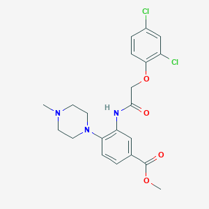 molecular formula C21H23Cl2N3O4 B278150 Methyl 3-{[(2,4-dichlorophenoxy)acetyl]amino}-4-(4-methyl-1-piperazinyl)benzoate 