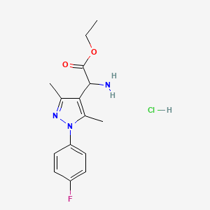 molecular formula C15H19ClFN3O2 B2781529 ethyl 2-amino-2-[1-(4-fluorophenyl)-3,5-dimethyl-1H-pyrazol-4-yl]acetate hydrochloride CAS No. 1078161-73-5