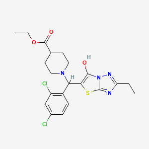 molecular formula C21H24Cl2N4O3S B2781530 Ethyl 1-((2,4-dichlorophenyl)(2-ethyl-6-hydroxythiazolo[3,2-b][1,2,4]triazol-5-yl)methyl)piperidine-4-carboxylate CAS No. 898345-02-3
