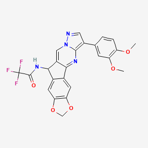 molecular formula C24H17F3N4O5 B2781556 N-[5-(3,4-dimethoxyphenyl)-15,17-dioxa-3,7,8-triazapentacyclo[10.7.0.02,10.04,8.014,18]nonadeca-1(19),2,4,6,9,12,14(18)-heptaen-11-yl]-2,2,2-trifluoroacetamide CAS No. 866144-83-4