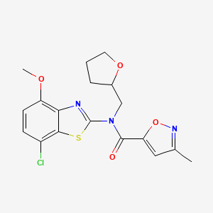 molecular formula C18H18ClN3O4S B2781571 N-(7-chloro-4-methoxy-1,3-benzothiazol-2-yl)-3-methyl-N-[(oxolan-2-yl)methyl]-1,2-oxazole-5-carboxamide CAS No. 946317-93-7