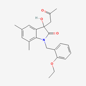molecular formula C22H25NO4 B2781631 1-(2-Ethoxybenzyl)-3-hydroxy-5,7-dimethyl-3-(2-oxopropyl)indolin-2-one CAS No. 881078-90-6