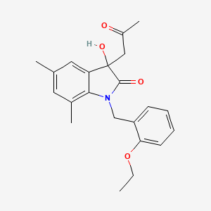 molecular formula C22H25NO4 B2781631 1-[(2-ethoxyphenyl)methyl]-3-hydroxy-5,7-dimethyl-3-(2-oxopropyl)-2,3-dihydro-1H-indol-2-one CAS No. 881078-90-6