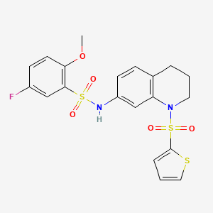 molecular formula C20H19FN2O5S3 B2781719 5-fluoro-2-methoxy-N-(1-(thiophen-2-ylsulfonyl)-1,2,3,4-tetrahydroquinolin-7-yl)benzenesulfonamide CAS No. 898413-94-0