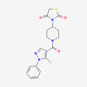 molecular formula C19H20N4O3S B2781723 3-(1-(5-methyl-1-phenyl-1H-pyrazole-4-carbonyl)piperidin-4-yl)thiazolidine-2,4-dione CAS No. 2034315-80-3