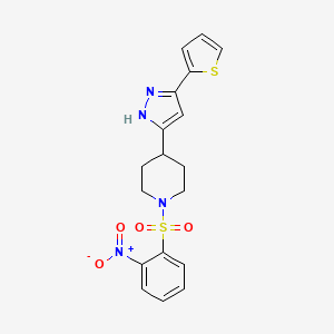 molecular formula C18H18N4O4S2 B2781727 1-[(2-nitrophenyl)sulfonyl]-4-[5-(2-thienyl)-1H-pyrazol-3-yl]piperidine CAS No. 1026099-77-3