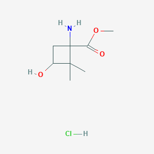 molecular formula C8H16ClNO3 B2781734 Methyl 1-amino-3-hydroxy-2,2-dimethylcyclobutane-1-carboxylate;hydrochloride CAS No. 2411195-17-8