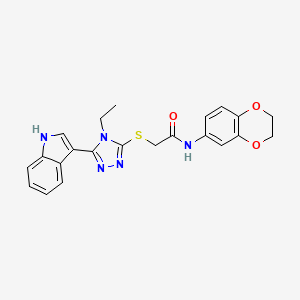 molecular formula C22H21N5O3S B2781736 N-(2,3-dihydrobenzo[b][1,4]dioxin-6-yl)-2-((4-ethyl-5-(1H-indol-3-yl)-4H-1,2,4-triazol-3-yl)thio)acetamide CAS No. 852143-91-0