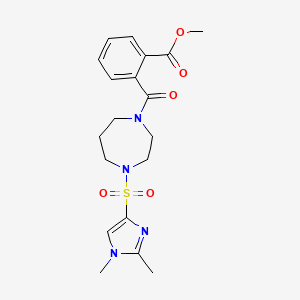 molecular formula C19H24N4O5S B2781750 methyl 2-(4-((1,2-dimethyl-1H-imidazol-4-yl)sulfonyl)-1,4-diazepane-1-carbonyl)benzoate CAS No. 1904279-28-2