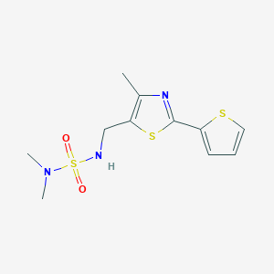 molecular formula C11H15N3O2S3 B2781775 Dimethyl({[4-methyl-2-(thiophen-2-yl)-1,3-thiazol-5-yl]methyl}sulfamoyl)amine CAS No. 1396861-99-6