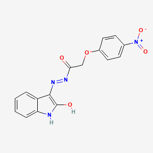 molecular formula C16H12N4O5 B2781789 N-(aza(2-oxoindolin-3-ylidene)methyl)-2-(4-nitrophenoxy)ethanamide CAS No. 81215-48-7