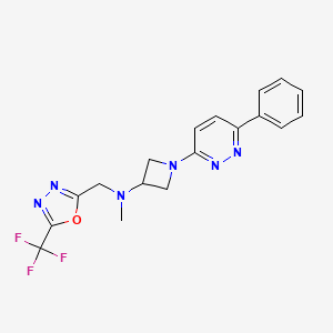 molecular formula C18H17F3N6O B2781797 N-Methyl-1-(6-phenylpyridazin-3-yl)-N-[[5-(trifluoromethyl)-1,3,4-oxadiazol-2-yl]methyl]azetidin-3-amine CAS No. 2380079-97-8