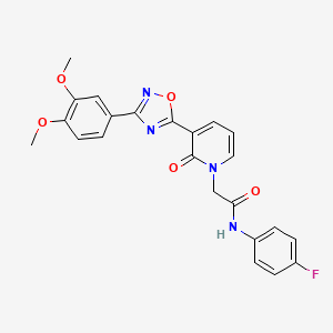molecular formula C23H19FN4O5 B2781799 2-(3-(3-(3,4-dimethoxyphenyl)-1,2,4-oxadiazol-5-yl)-2-oxopyridin-1(2H)-yl)-N-(4-fluorophenyl)acetamide CAS No. 1105225-54-4