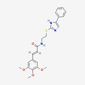molecular formula C23H25N3O4S B2781803 (E)-N-(2-((5-phenyl-1H-imidazol-2-yl)thio)ethyl)-3-(3,4,5-trimethoxyphenyl)acrylamide CAS No. 886899-48-5