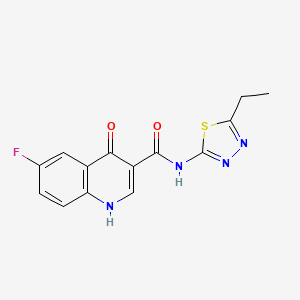 molecular formula C14H11FN4O2S B2781817 N-[(2E)-5-乙基-1,3,4-噻二唑-2(3H)-基亚甲基]-6-氟-4-羟基喹啉-3-甲酰胺 CAS No. 951942-98-6