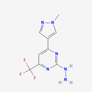 molecular formula C9H9F3N6 B2781824 2-hydrazinyl-4-(1-methyl-1H-pyrazol-4-yl)-6-(trifluoromethyl)pyrimidine CAS No. 1004644-02-3