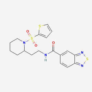 molecular formula C18H20N4O3S3 B2781828 N-(2-(1-(thiophen-2-ylsulfonyl)piperidin-2-yl)ethyl)benzo[c][1,2,5]thiadiazole-5-carboxamide CAS No. 1210415-38-5