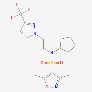 molecular formula C16H21F3N4O3S B2781833 N-cyclopentyl-3,5-dimethyl-N-(2-(3-(trifluoromethyl)-1H-pyrazol-1-yl)ethyl)isoxazole-4-sulfonamide CAS No. 2034379-62-7