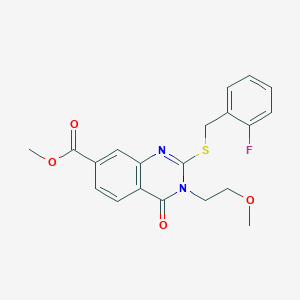 molecular formula C20H19FN2O4S B2781858 methyl 2-{[(2-fluorophenyl)methyl]sulfanyl}-3-(2-methoxyethyl)-4-oxo-3,4-dihydroquinazoline-7-carboxylate CAS No. 403728-88-1