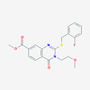 molecular formula C20H19FN2O4S B2781858 Methyl 2-[(2-fluorophenyl)methylsulfanyl]-3-(2-methoxyethyl)-4-oxoquinazoline-7-carboxylate CAS No. 403728-88-1