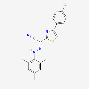 molecular formula C20H17ClN4S B2781860 (E)-4-(4-chlorophenyl)-N-(2,4,6-trimethylphenyl)-1,3-thiazole-2-carbohydrazonoyl cyanide CAS No. 477287-96-0