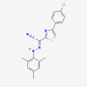 molecular formula C20H17ClN4S B2781860 (2E)-4-(4-chlorophenyl)-N-(2,4,6-trimethylanilino)-1,3-thiazole-2-carboximidoyl cyanide CAS No. 477287-96-0