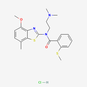 molecular formula C21H26ClN3O2S2 B2781868 N-(2-(二甲基氨基)乙基)-N-(4-甲氧-7-甲基苯并[d]噻唑-2-基)-2-(甲硫基)苯甲酰胺盐酸盐 CAS No. 1323305-19-6