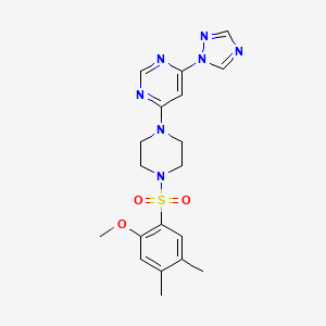 molecular formula C19H23N7O3S B2781874 4-(4-((2-methoxy-4,5-dimethylphenyl)sulfonyl)piperazin-1-yl)-6-(1H-1,2,4-triazol-1-yl)pyrimidine CAS No. 1795420-84-6