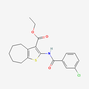 molecular formula C19H20ClNO3S B2781912 ETHYL 2-(3-CHLOROBENZAMIDO)-4H,5H,6H,7H,8H-CYCLOHEPTA[B]THIOPHENE-3-CARBOXYLATE CAS No. 397290-55-0