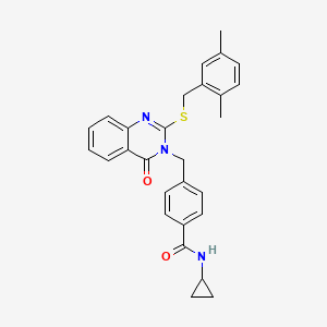 molecular formula C28H27N3O2S B2781947 N-cyclopropyl-4-((2-((2,5-dimethylbenzyl)thio)-4-oxoquinazolin-3(4H)-yl)methyl)benzamide CAS No. 1115360-34-3
