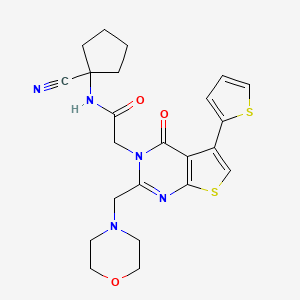 molecular formula C23H25N5O3S2 B2782021 N-(1-cyanocyclopentyl)-2-{2-[(morpholin-4-yl)methyl]-4-oxo-5-(thiophen-2-yl)-3H,4H-thieno[2,3-d]pyrimidin-3-yl}acetamide CAS No. 920619-40-5