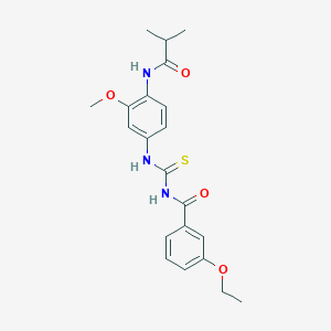 molecular formula C21H25N3O4S B278209 N-[4-({[(3-ethoxybenzoyl)amino]carbothioyl}amino)-2-methoxyphenyl]-2-methylpropanamide 