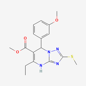 molecular formula C17H20N4O3S B2782116 METHYL 5-ETHYL-7-(3-METHOXYPHENYL)-2-(METHYLSULFANYL)-4H,7H-[1,2,4]TRIAZOLO[1,5-A]PYRIMIDINE-6-CARBOXYLATE CAS No. 909574-25-0
