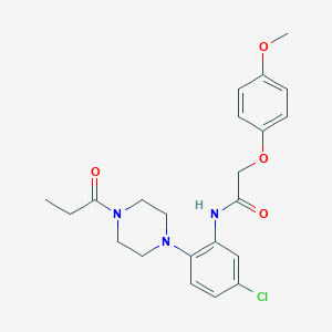 molecular formula C22H26ClN3O4 B278216 N-[5-chloro-2-(4-propanoylpiperazin-1-yl)phenyl]-2-(4-methoxyphenoxy)acetamide 