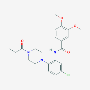 molecular formula C22H26ClN3O4 B278217 N-[5-chloro-2-(4-propanoylpiperazin-1-yl)phenyl]-3,4-dimethoxybenzamide 