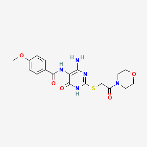 molecular formula C18H21N5O5S B2782186 N-(4-amino-2-((2-morpholino-2-oxoethyl)thio)-6-oxo-1,6-dihydropyrimidin-5-yl)-4-methoxybenzamide CAS No. 888416-78-2