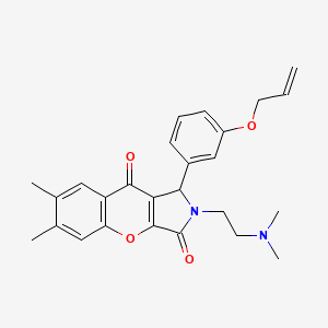molecular formula C26H28N2O4 B2782219 1-(3-(Allyloxy)phenyl)-2-(2-(dimethylamino)ethyl)-6,7-dimethyl-1,2-dihydrochromeno[2,3-c]pyrrole-3,9-dione CAS No. 631889-82-2